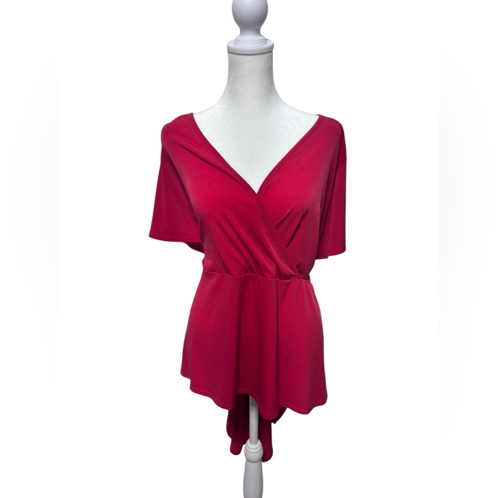 Capsule Red Hi-Lo Tunic Top Women’s Plus Size – Surplice V-Neck Peplum Style
